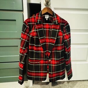 Anne Klein Red and Black Plaid Blazer